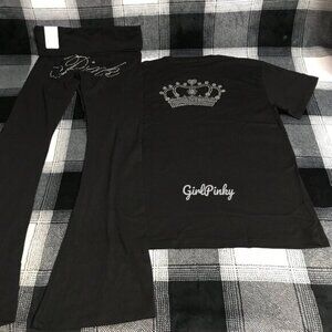 VS PINK FLARE LEGGINGS IN PURE BLACK BLING & CAMPUS TEE IN LIMITED EDITION XS-2X